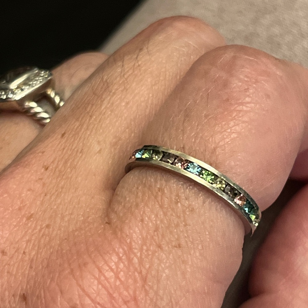 Sterling + Multi-Color Crystal gems Eternity band - Picture 3 of 4
